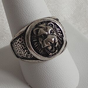Sterling Silver Roaring Lion Oxidized 3D Multidimensional Sz 10 Unisex Unmarked